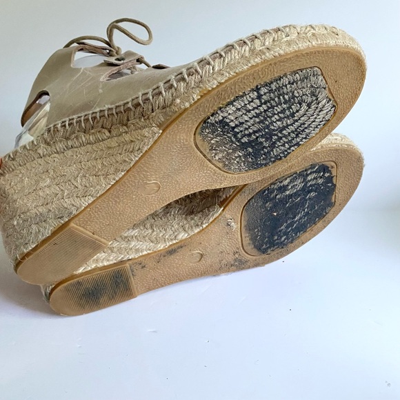 Anthropologie Carmen Saiz Leather Espadrille Wedge Sandals Strappy Gladiator Tan - Picture 7 of 9
